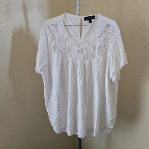Lane Bryant Short Sleeve Pullover Top Size 24 Elegant White Lace Top